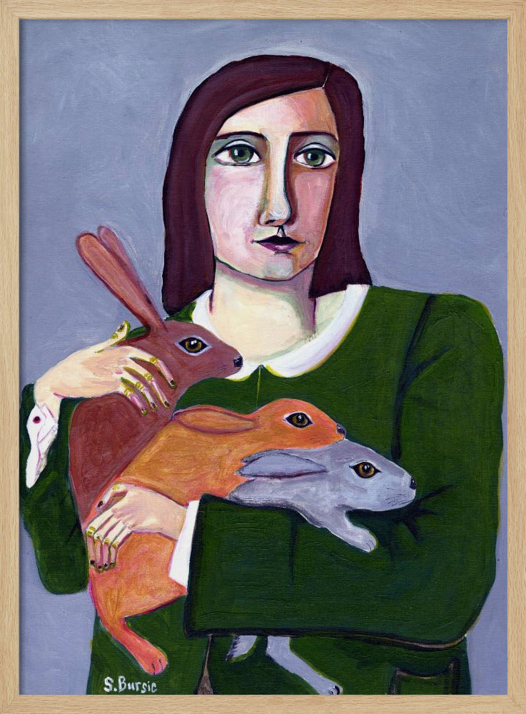 Lady with Three Rabbiets | Poster