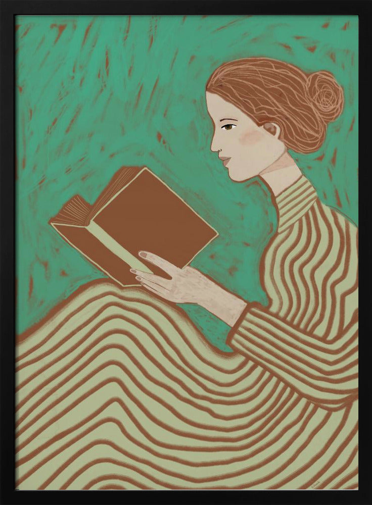Lady reading striped dress | Poster