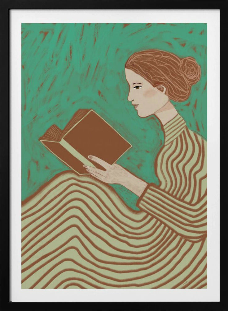 Lady reading striped dress | Poster