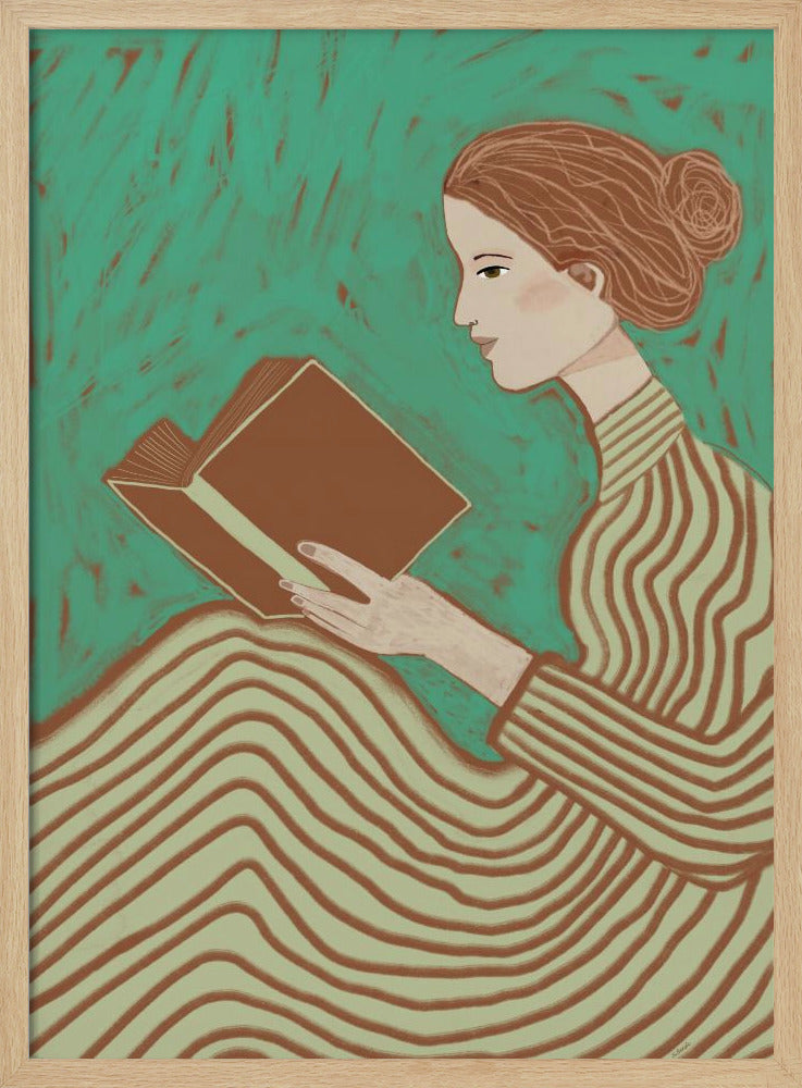 Lady reading striped dress | Poster