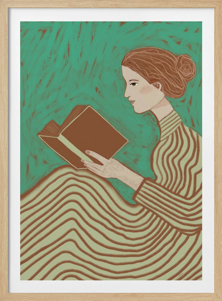Lady reading striped dress | Poster