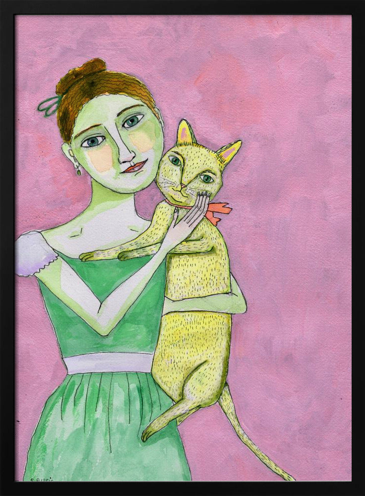 Lady with yellow cat | Poster