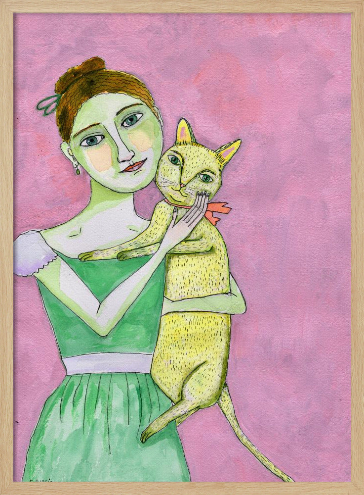 Lady with yellow cat | Poster