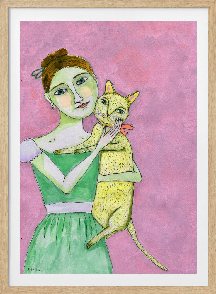 Lady with yellow cat | Poster