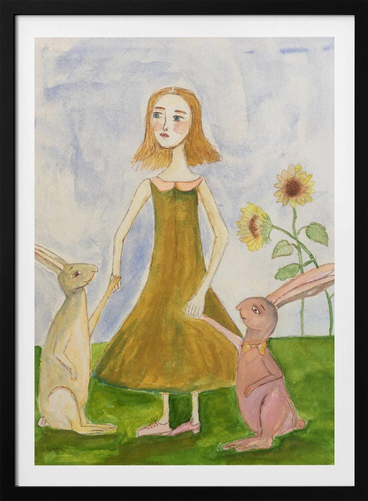 Girl with her rabbits | Poster