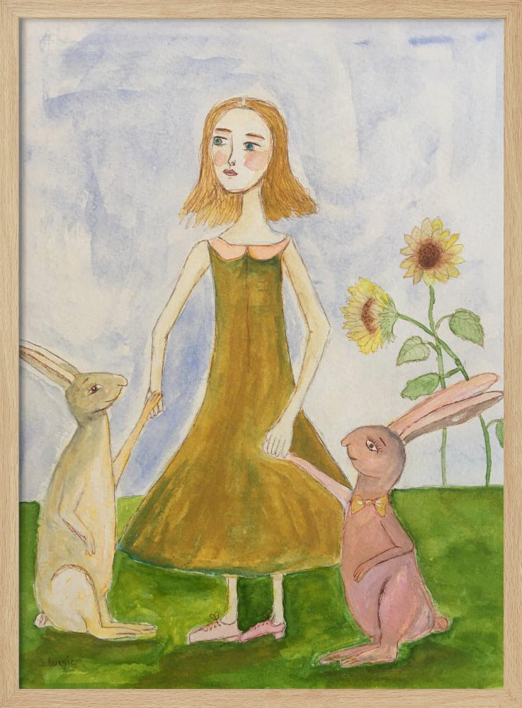 Girl with her rabbits | Poster