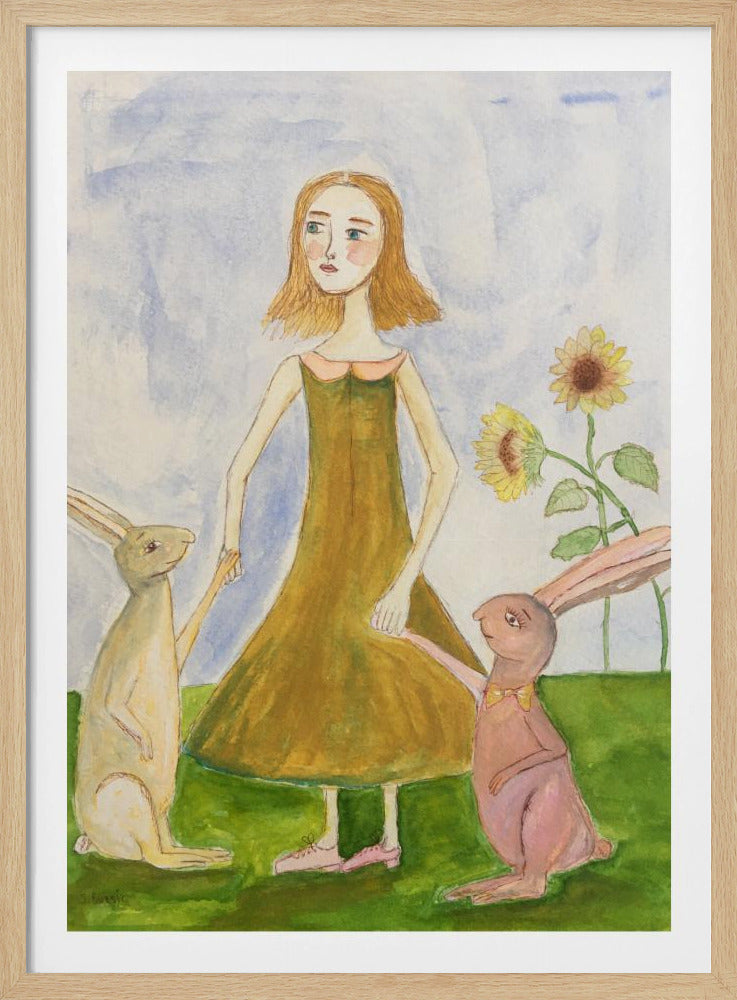 Girl with her rabbits | Poster