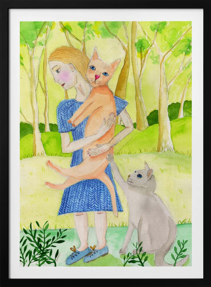 Lady with the orange and grey cat. | Poster