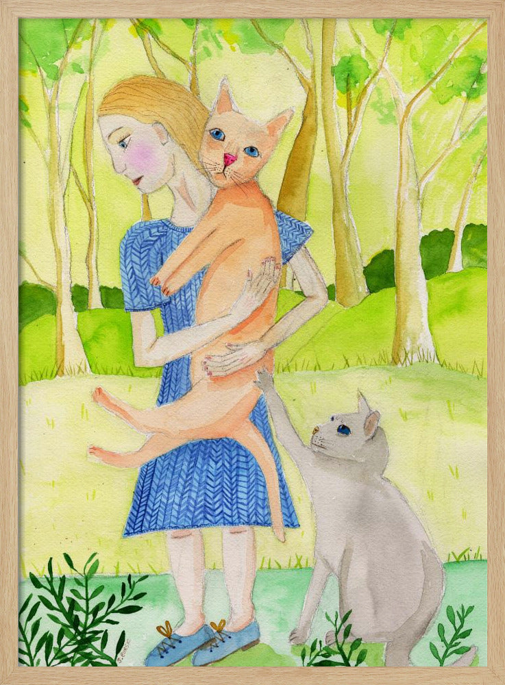 Lady with the orange and grey cat. | Poster