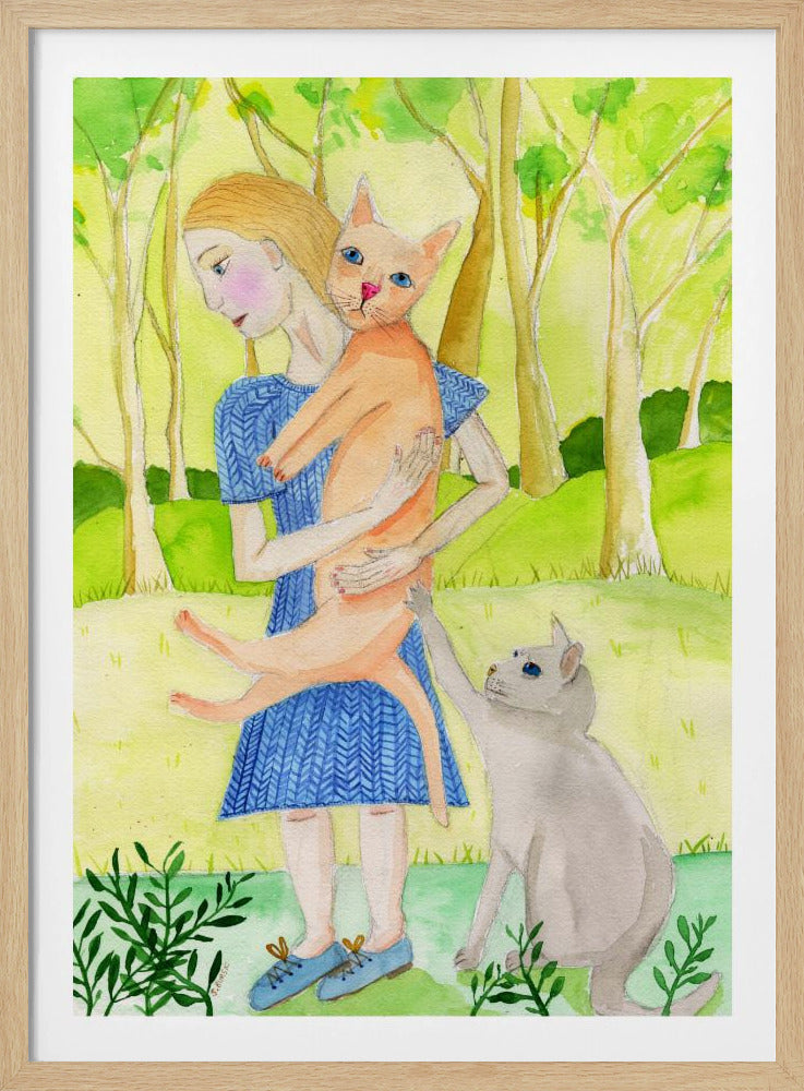 Lady with the orange and grey cat. | Poster