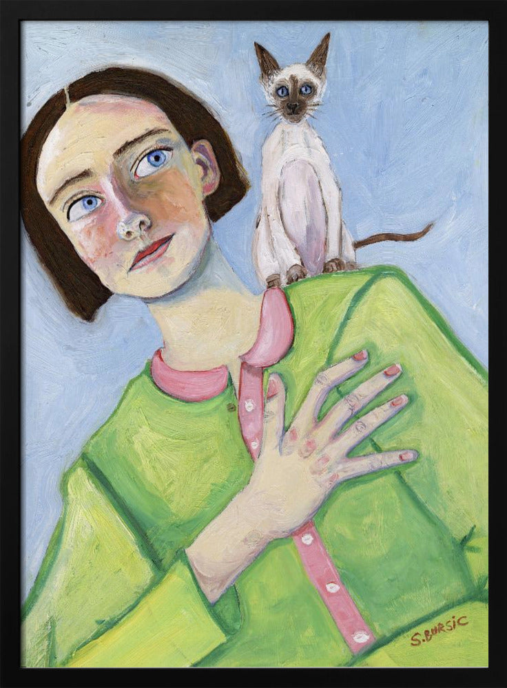 Girl with cat on shoulder | Poster