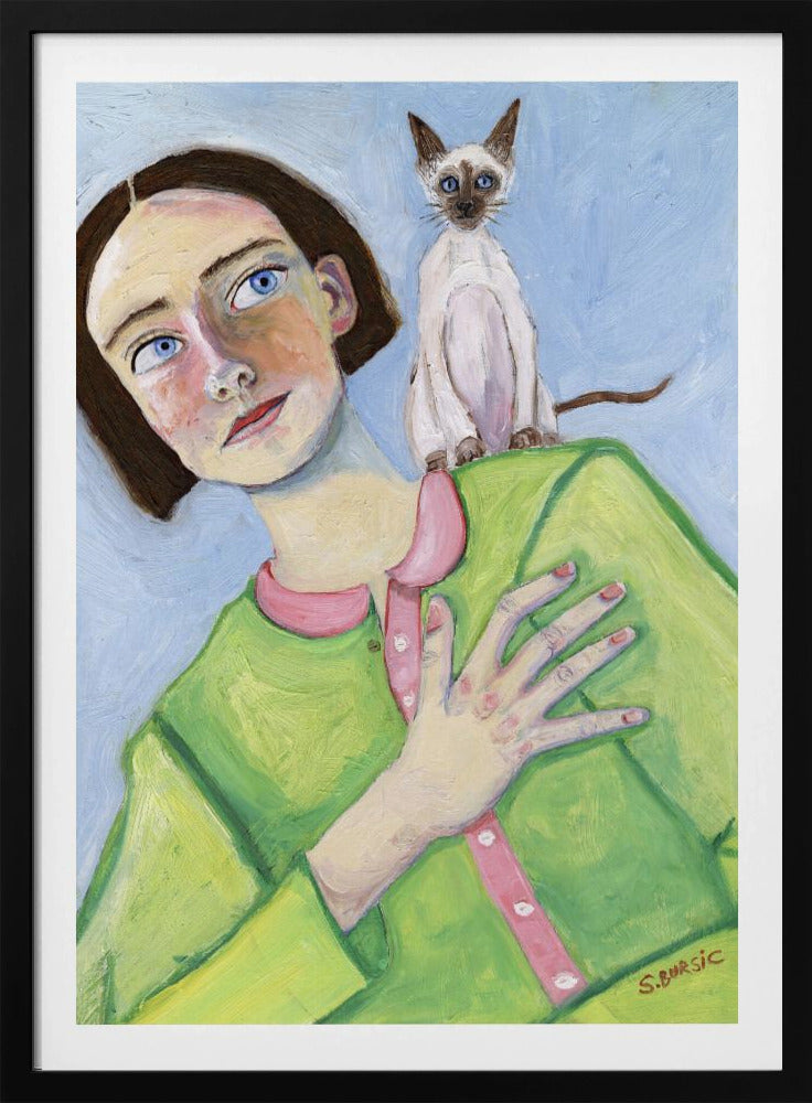 Girl with cat on shoulder | Poster