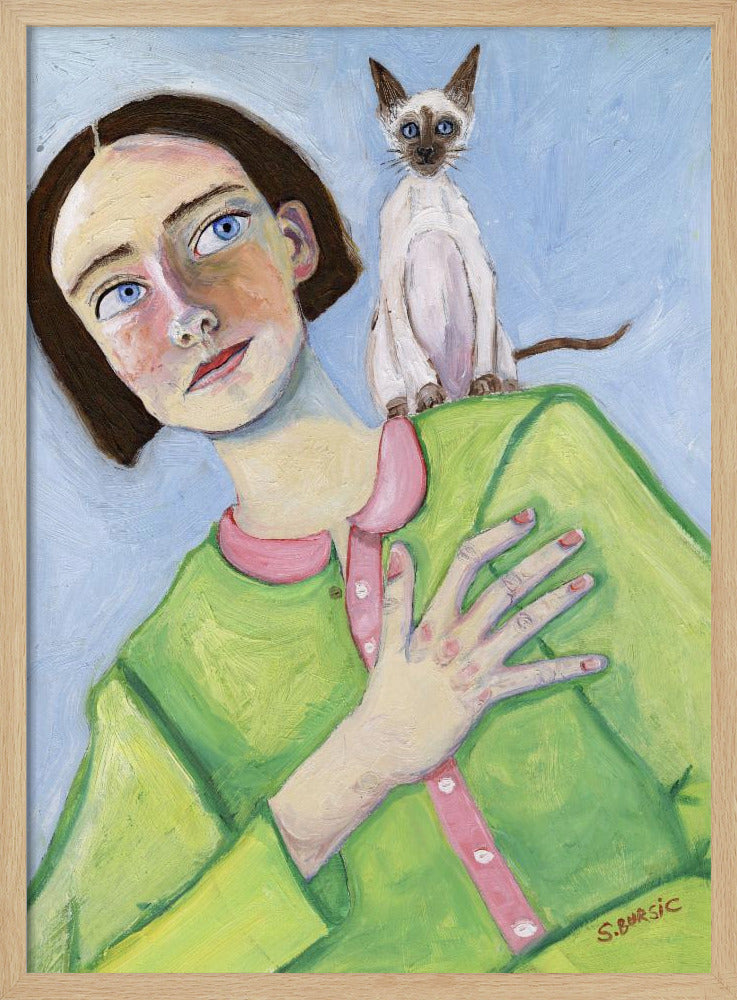 Girl with cat on shoulder | Poster
