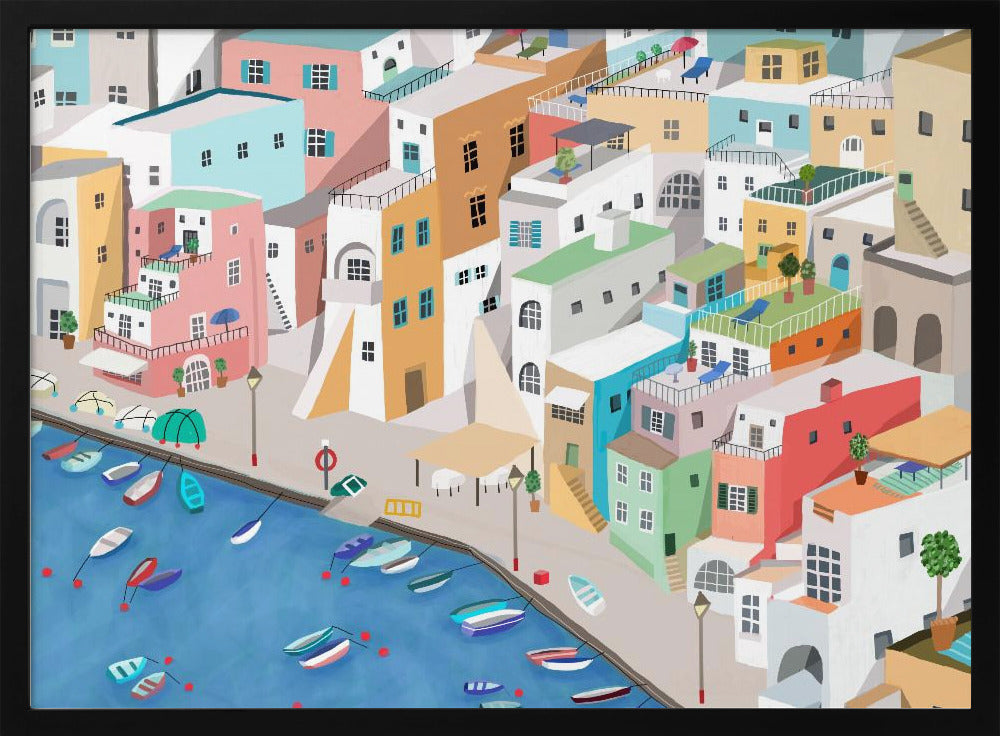 Sunny Seaside Village Summer Fun By Carla Daly | Poster