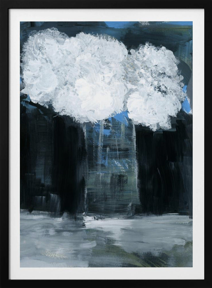 White Snowball Viburnum In Vase On Black Background | Poster