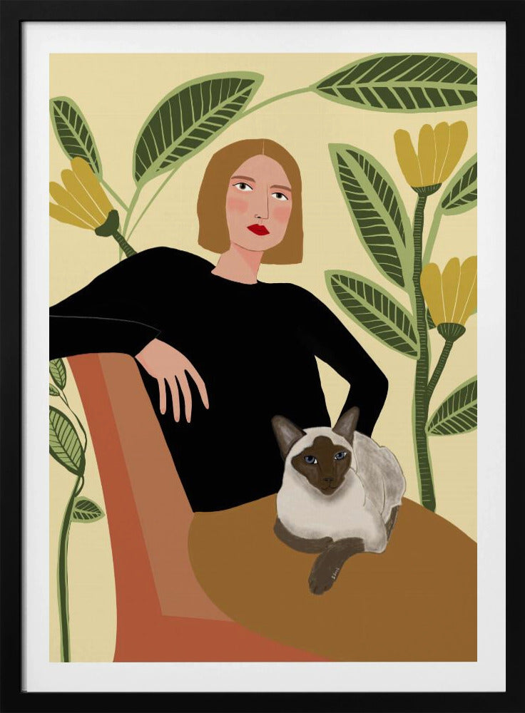 Lady with plants and cat | Poster