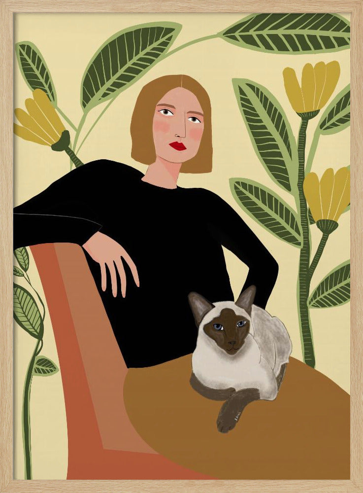Lady with plants and cat | Poster