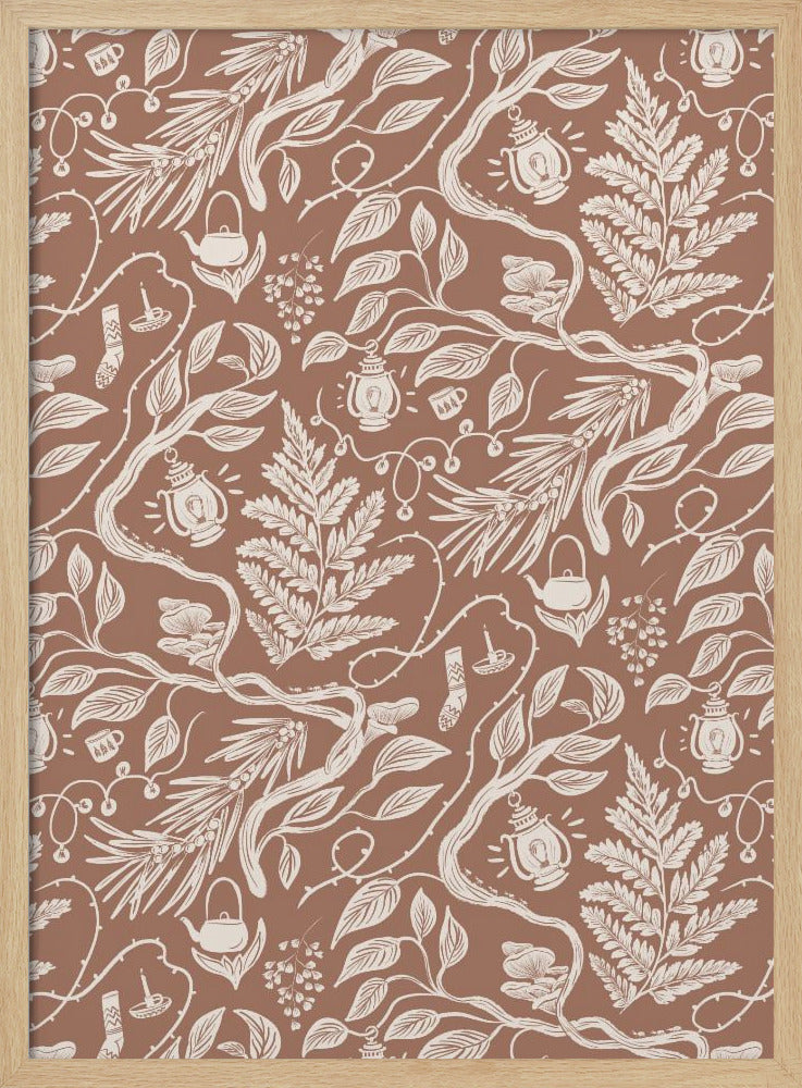 Cabincore Scene Pattern - Mocha Mousse | Poster