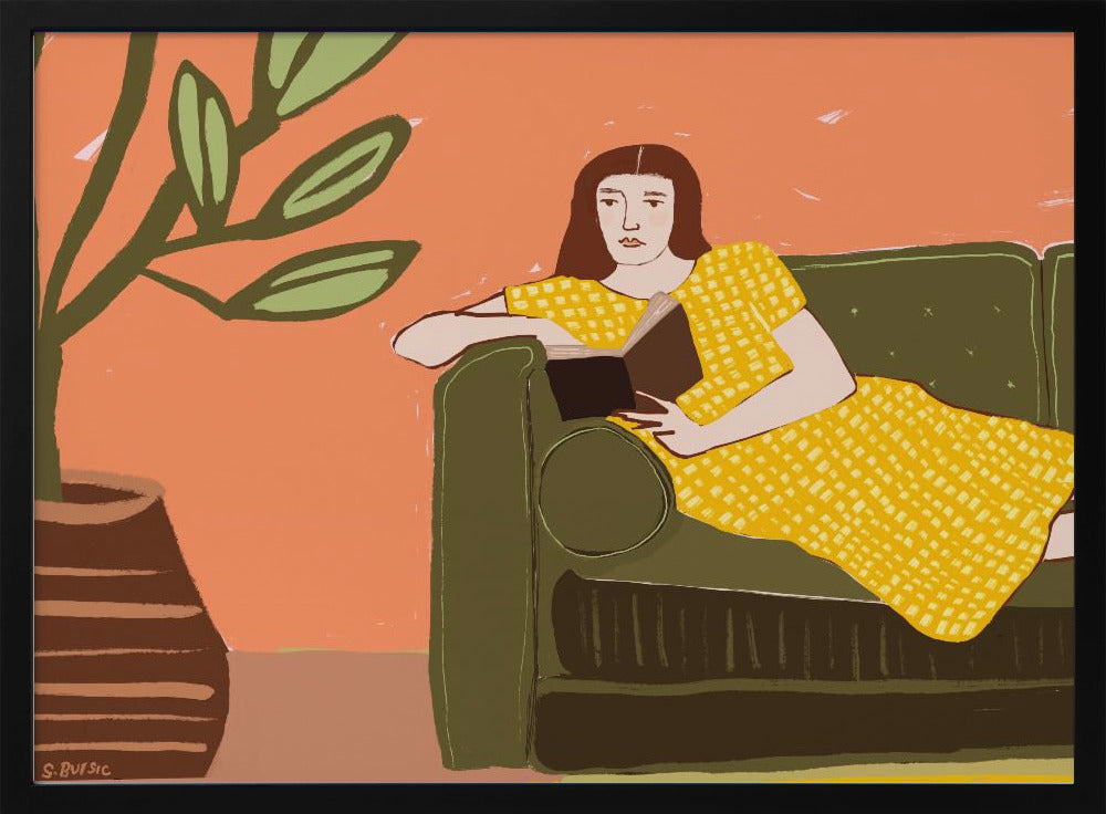 Woman Reading in Yellow Dress | Poster