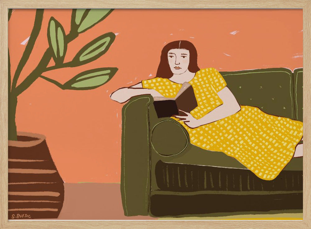 Woman Reading in Yellow Dress | Poster