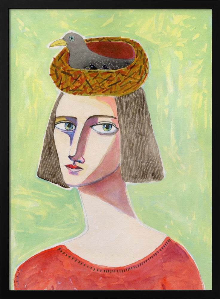 Bird Lover with Bird Nest on Head | Poster