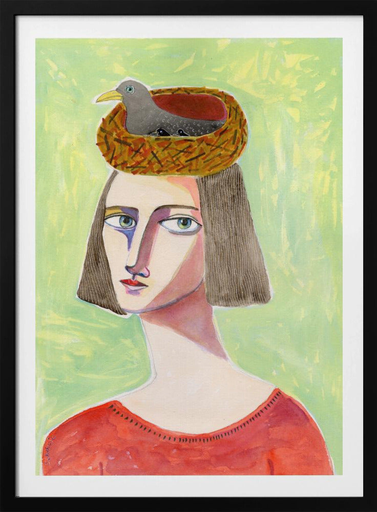 Bird Lover with Bird Nest on Head | Poster