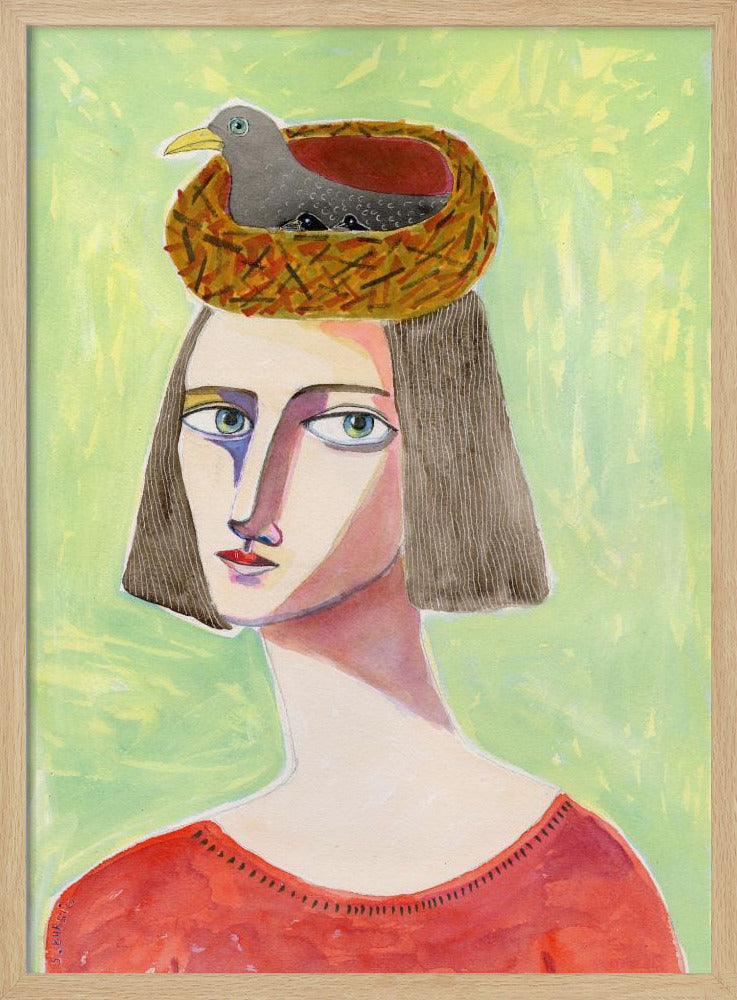 Bird Lover with Bird Nest on Head | Poster