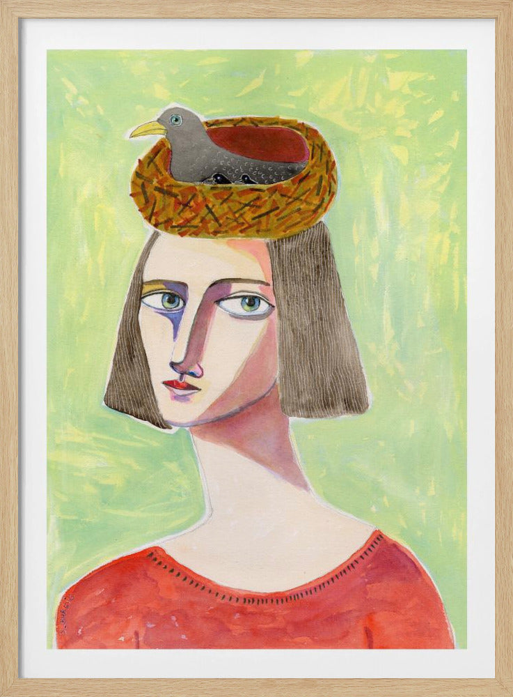 Bird Lover with Bird Nest on Head | Poster