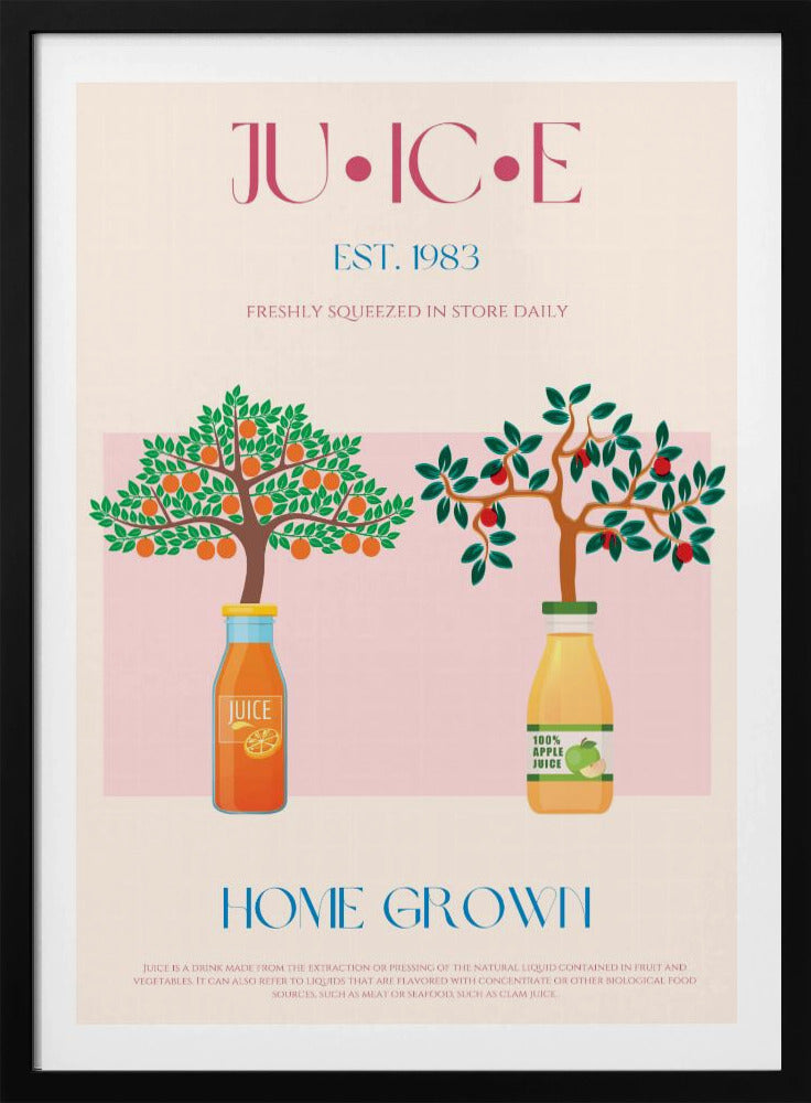 Orange and Apple Trees with Juice Bottles | Poster