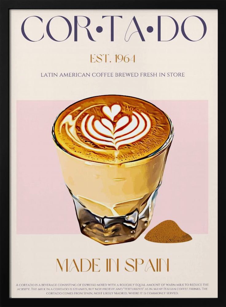 Cortado Coffee Illustration With Latte Art | Poster
