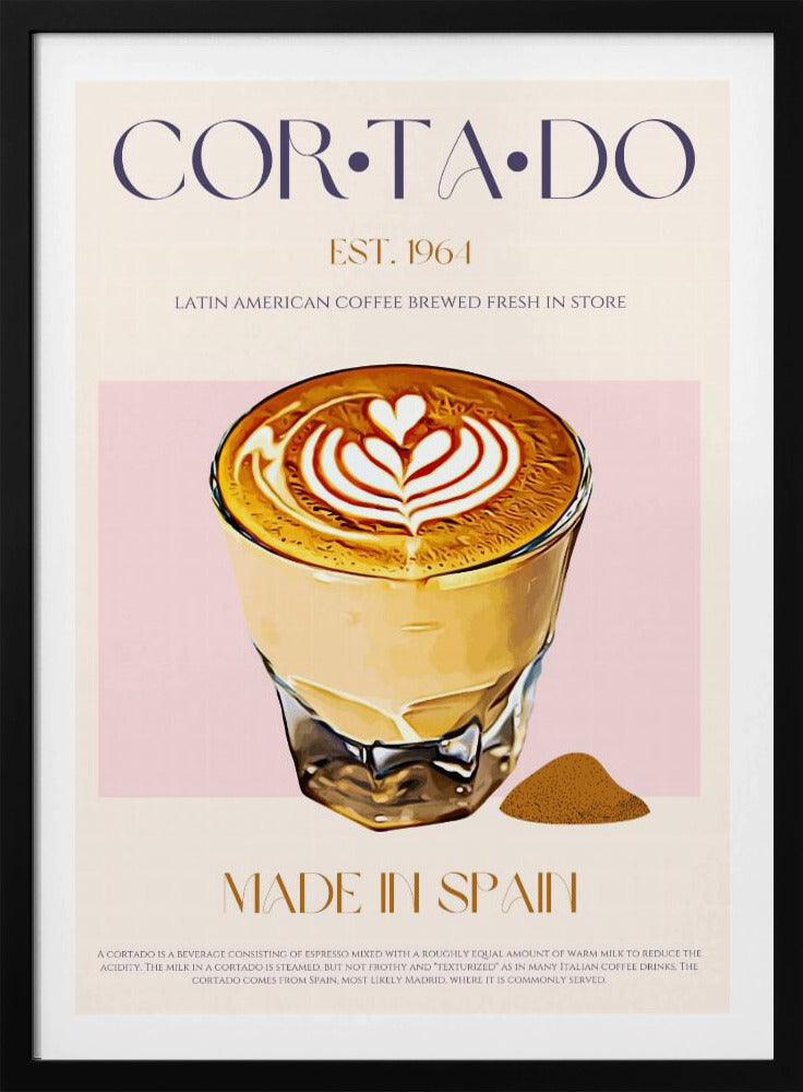 Cortado Coffee Illustration With Latte Art | Poster