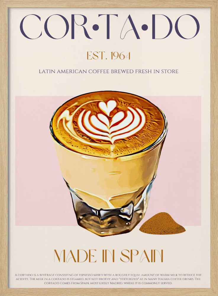 Cortado Coffee Illustration With Latte Art | Poster