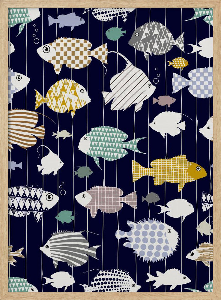 Fresh fish on dark navy blue pattern | Poster