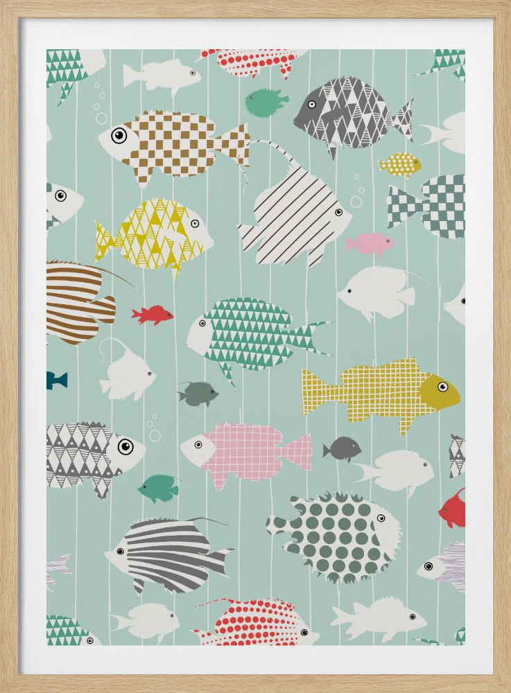 Fresh fish on mint pattern | Poster