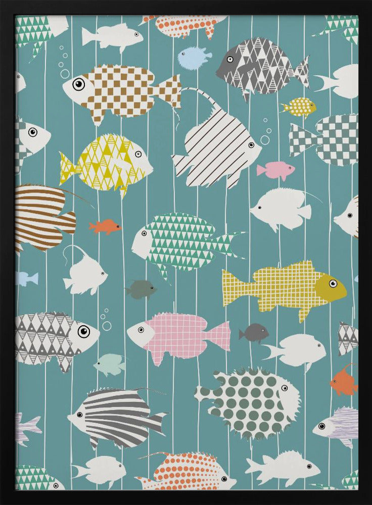 Fresh fish on teal pattern | Poster