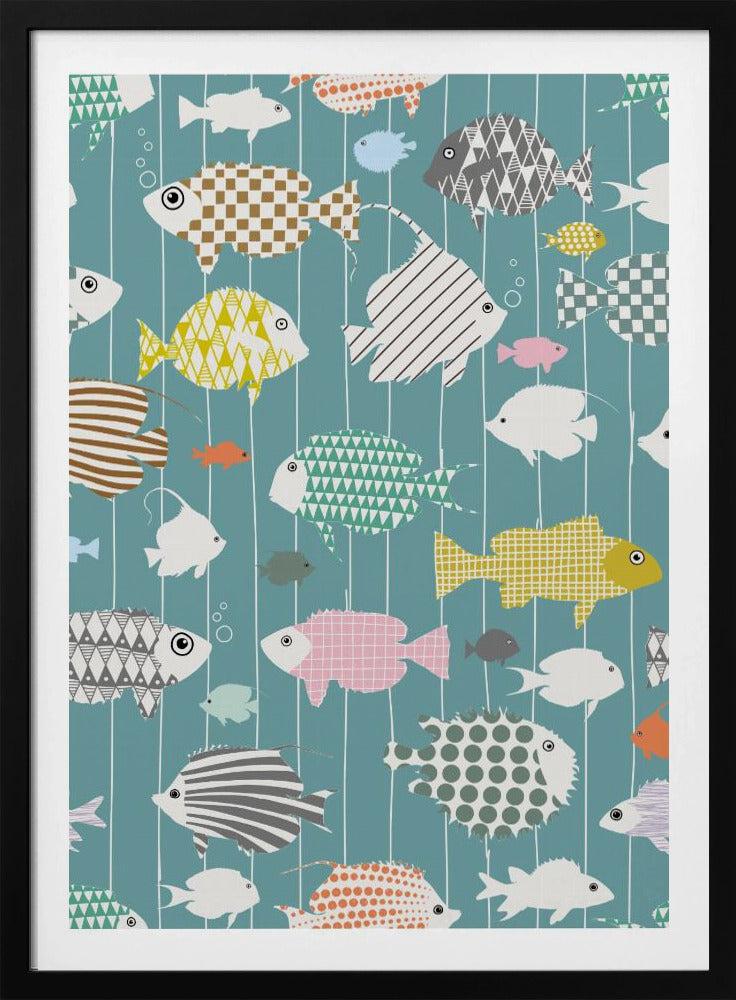 Fresh fish on teal pattern | Poster
