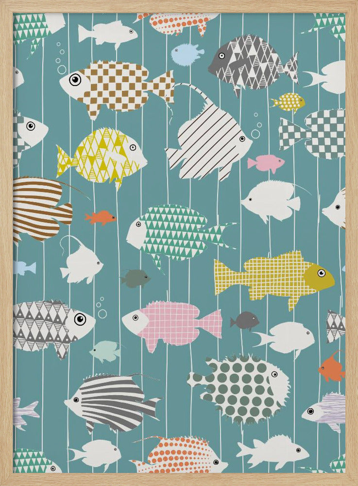 Fresh fish on teal pattern | Poster