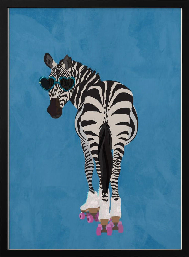 Rollerskating Zebra blue | Poster