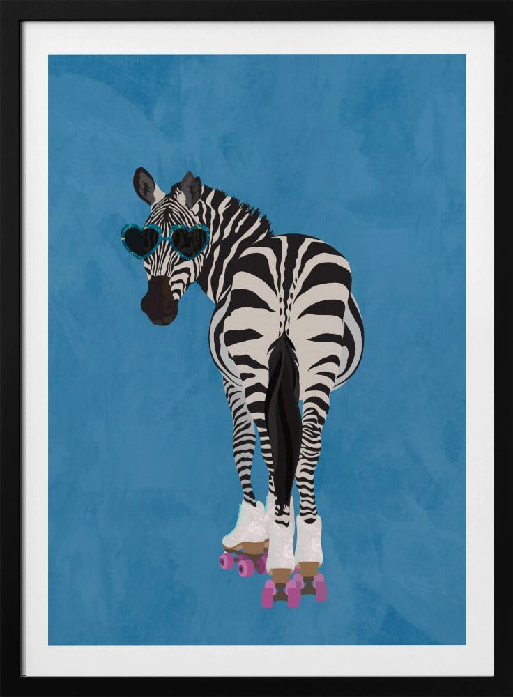 Rollerskating Zebra blue | Poster