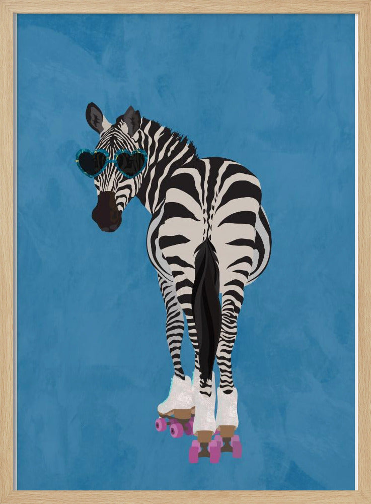 Rollerskating Zebra blue | Poster