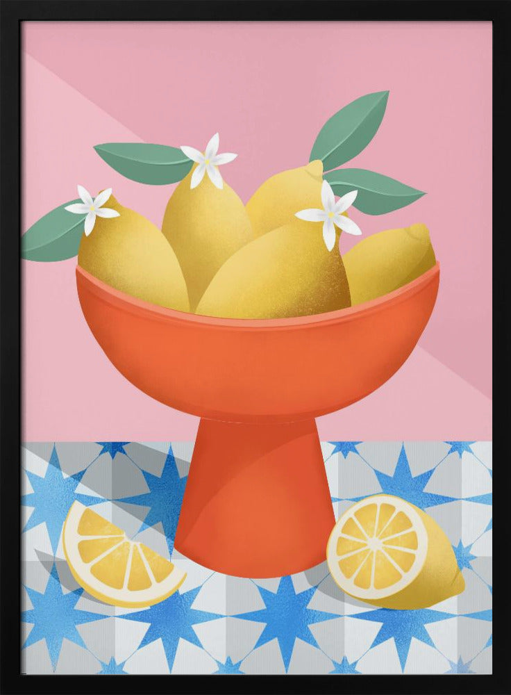 Lemons in a Red Pedestal Bowl | Poster