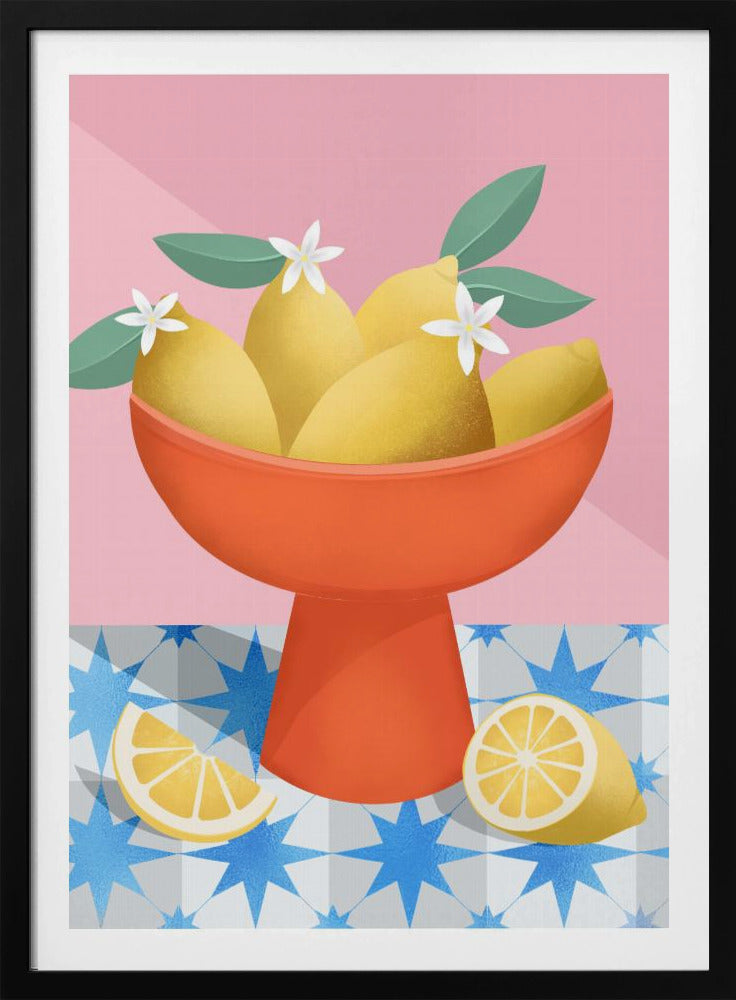 Lemons in a Red Pedestal Bowl | Poster