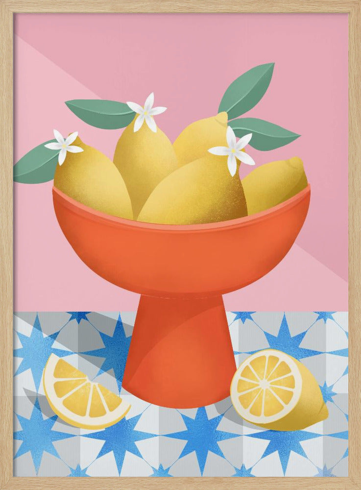Lemons in a Red Pedestal Bowl | Poster