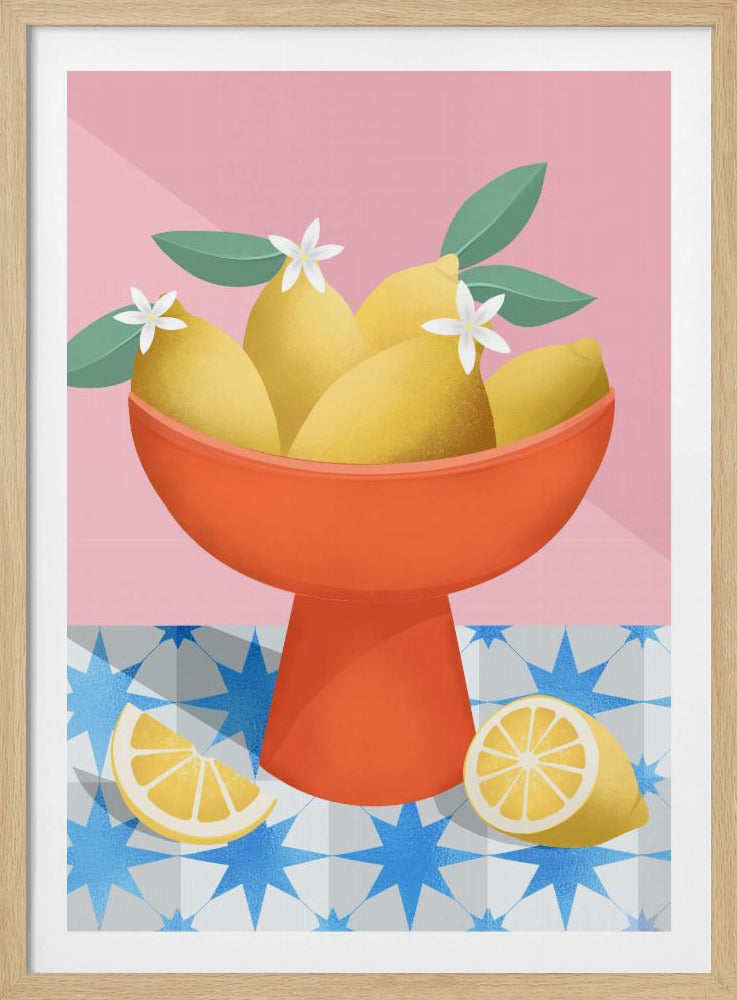 Lemons in a Red Pedestal Bowl | Poster
