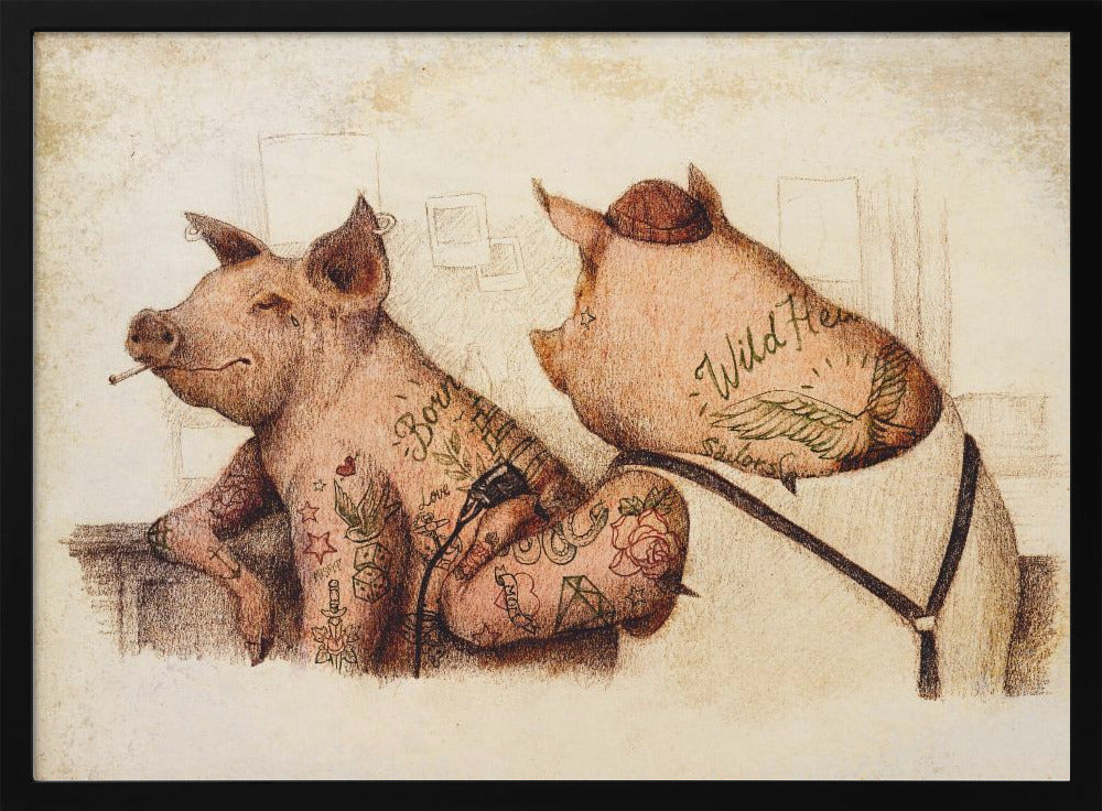 Tattooed Pigs In A Vintage Style | Poster