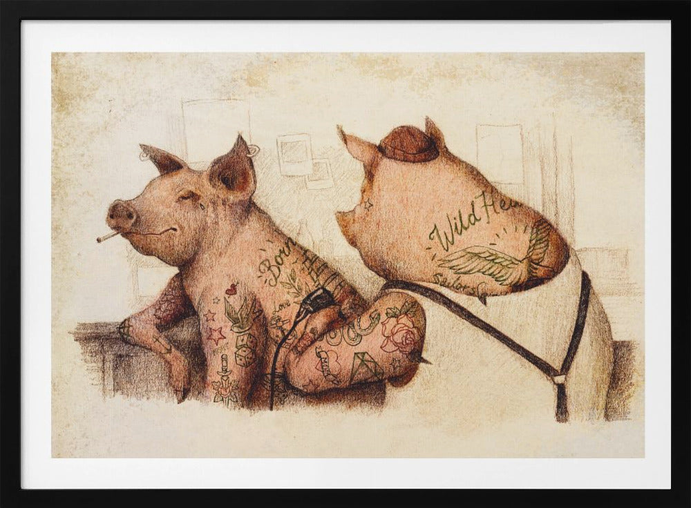 Tattooed Pigs In A Vintage Style | Poster