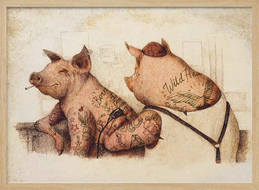Tattooed Pigs In A Vintage Style | Poster