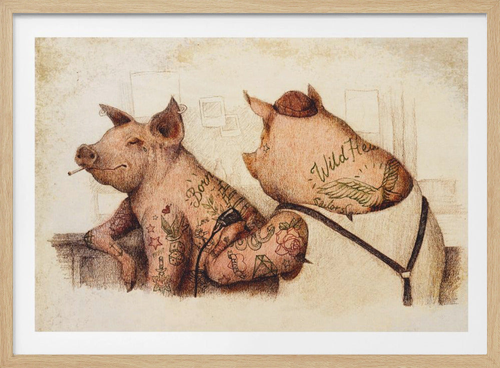 Tattooed Pigs In A Vintage Style | Poster
