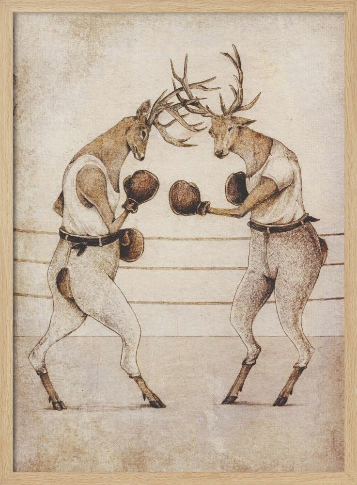 Deer Fight Vintage Style | Poster