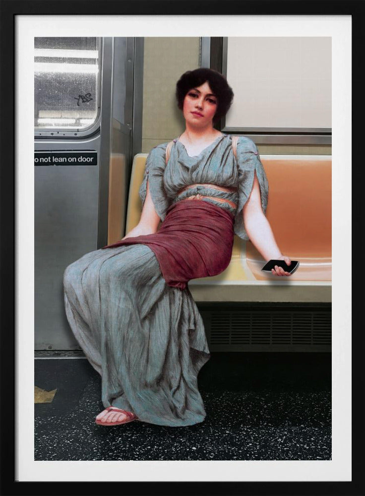 A Woman in Ancient Attire Seated in a Subway | Poster